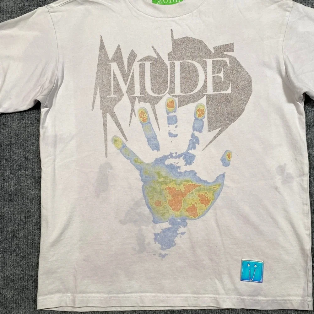 MUDE Men's Thermal Handprint Graphic T-Shirt Light Lilac Streetwear Size S - Picture 5 of 9